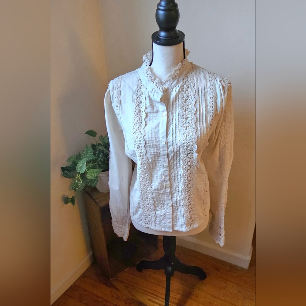 Jennifer & Grace nwt size large antique white long sleeve button down top blouse - Picture 2 of 10